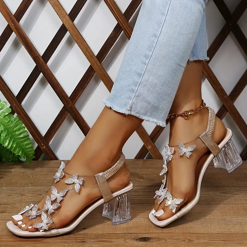 WOMEN'S FLOWER BLOCK HEEL CHUNKY SANDALS