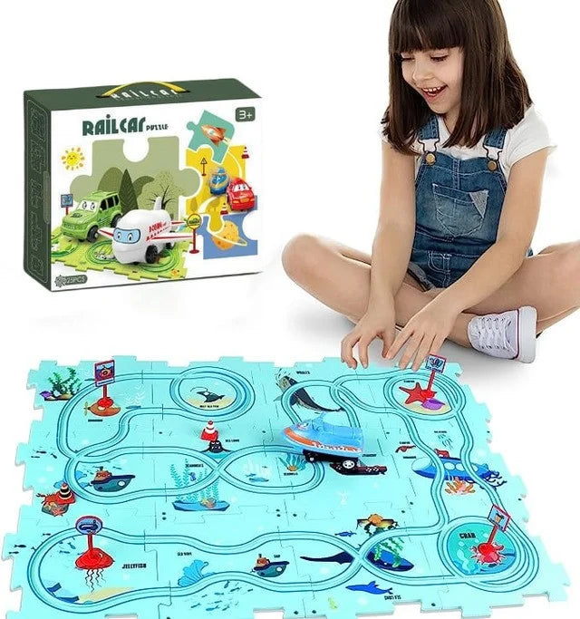 CHILDREN'S EDUCATIONAL PUZZLE TRACK CAR PLAY SET Christmas Gift 🎁