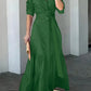 MEGAN™ ELEGANT SOLID BUTTON BELTED MAXI DRESS