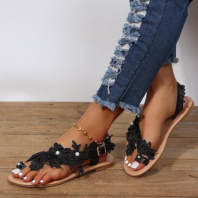 WOMEN'S FLOWER FLAT HEEL CUTE LEATHER SANDALS