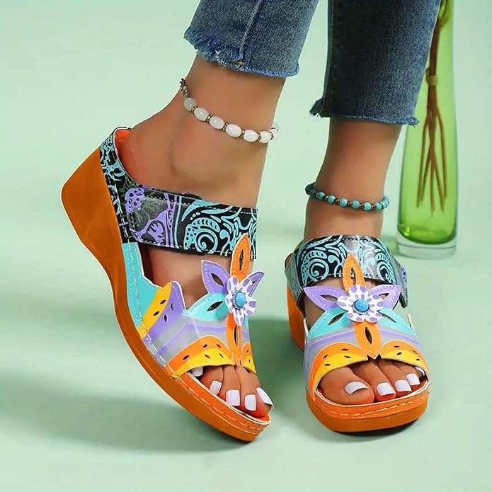 WOMEN'S SUMMER CUT OUT FLOWER WEDGE SANDALS