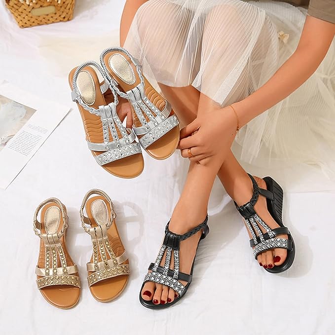 WOMEN'S BOHEMIA SPARKLING GLITTER WEDGE SANDALS