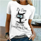 WOMEN'S FUNNY CAT PRINT T-SHIRT