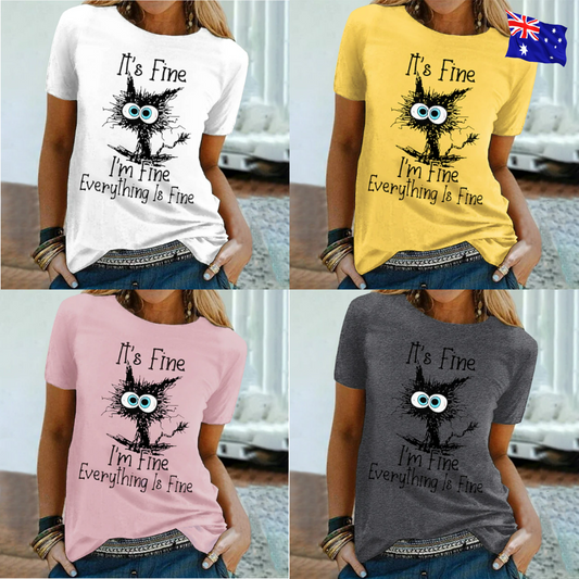 WOMEN'S FUNNY CAT PRINT T-SHIRT