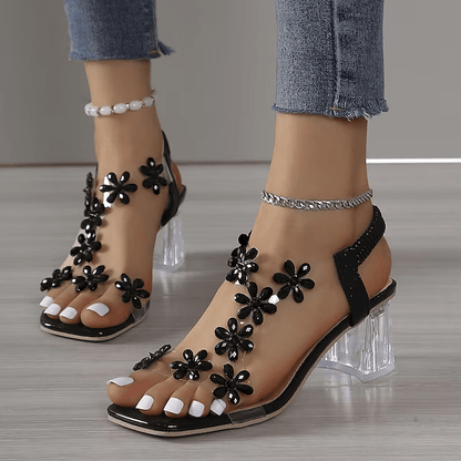 WOMEN'S FLOWER BLOCK HEEL CHUNKY SANDALS