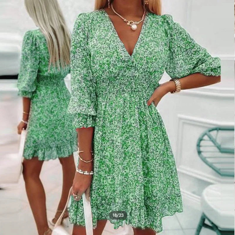 MAYA™ PUFF SLEEVE MID WAIST FLORAL DRESS