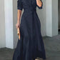 MEGAN™ ELEGANT SOLID BUTTON BELTED MAXI DRESS