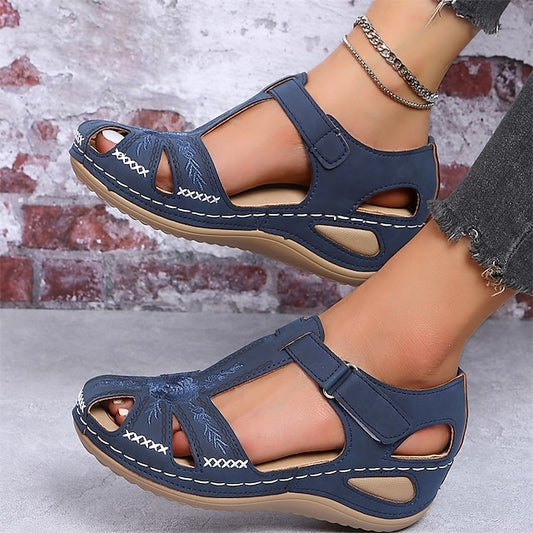 WOMEN'S WEDGE LEATHER PLATFORM SANDALS