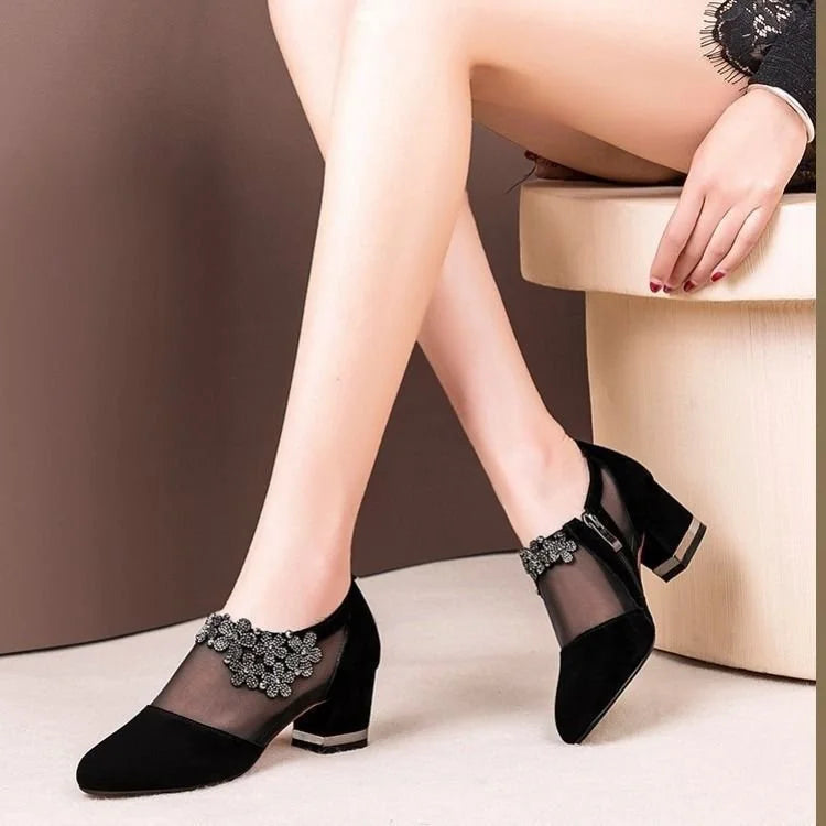 WOMEN'S MESH HOLLOW-OUT HIGH/LOW HEEL SANDALS